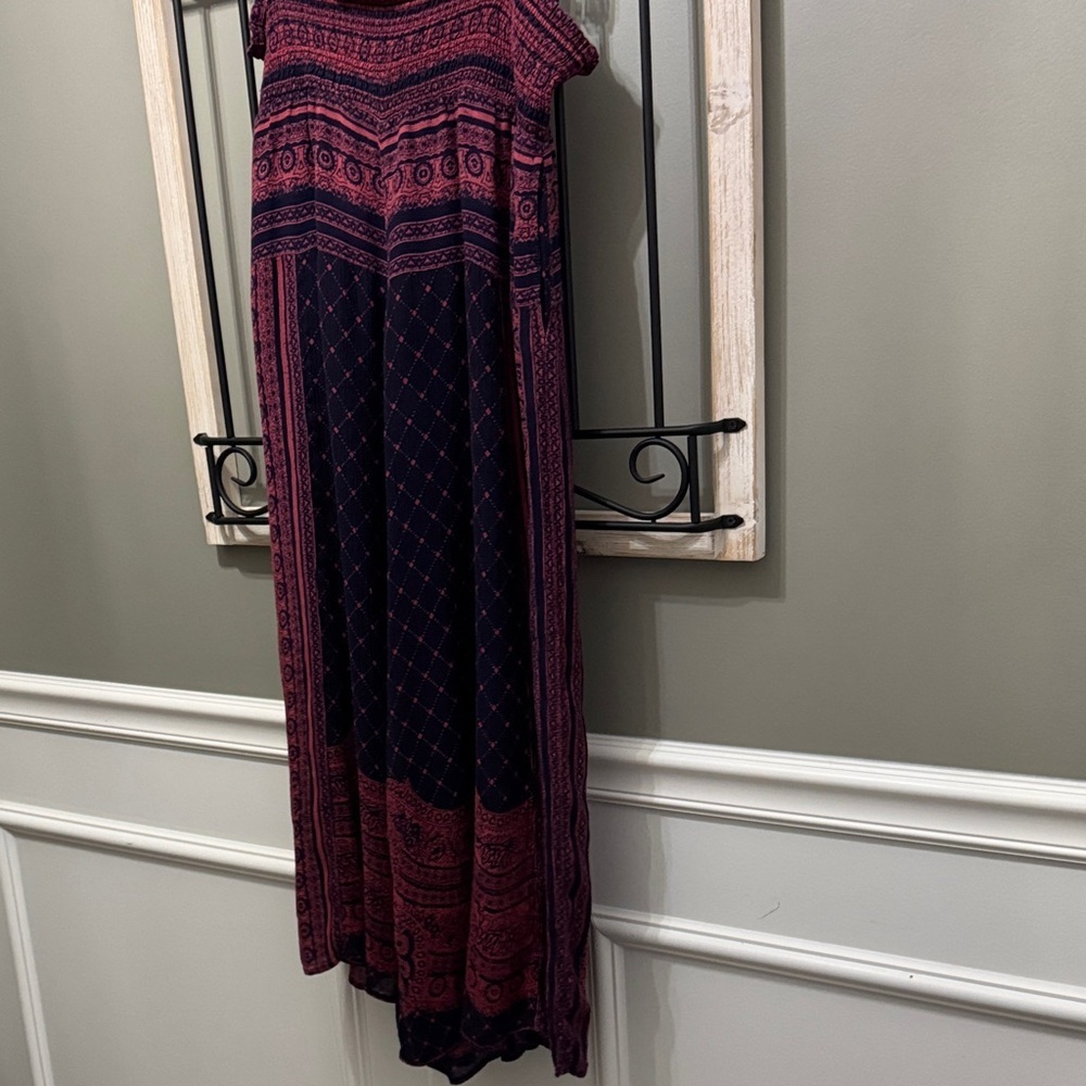Free People Navy and Raspberry Patterned pants L boho - Picture 8 of 11